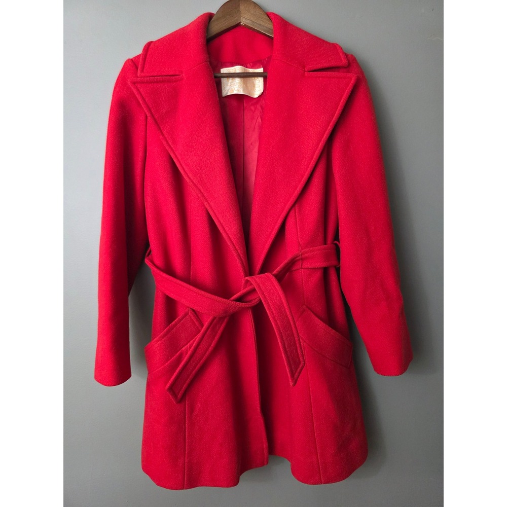 Vintage Pendleton Red Virgin Wool Wrap Coat Belted Oversized Collar Size 12